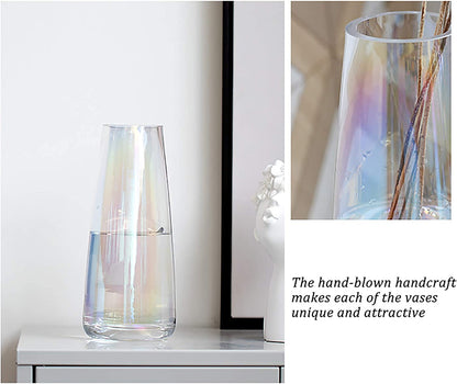 Modern Glass Vase Irised Crystal Clear Glass Vase for Home Office Decor (Neon Clear)