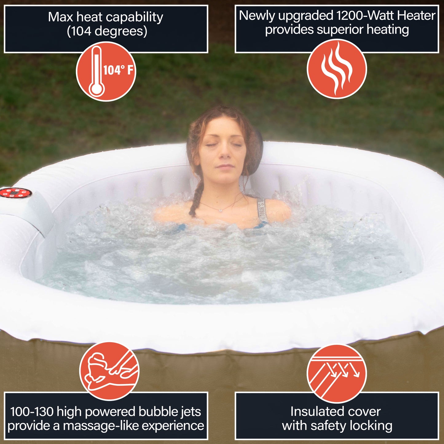 145 Gallon 2 Person Brown Oval Inflatable Jetted Hot Tub with Cover