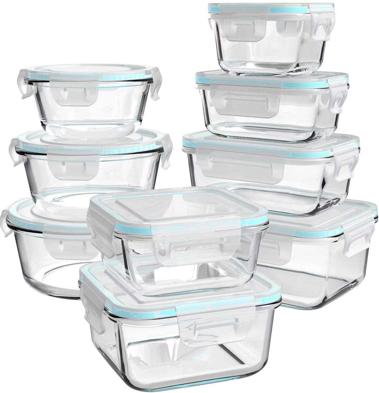 Glass Food Storage Containers with Lids, Glass Meal Prep Containers,Bpa Free (9 Lids & 9 Containers)