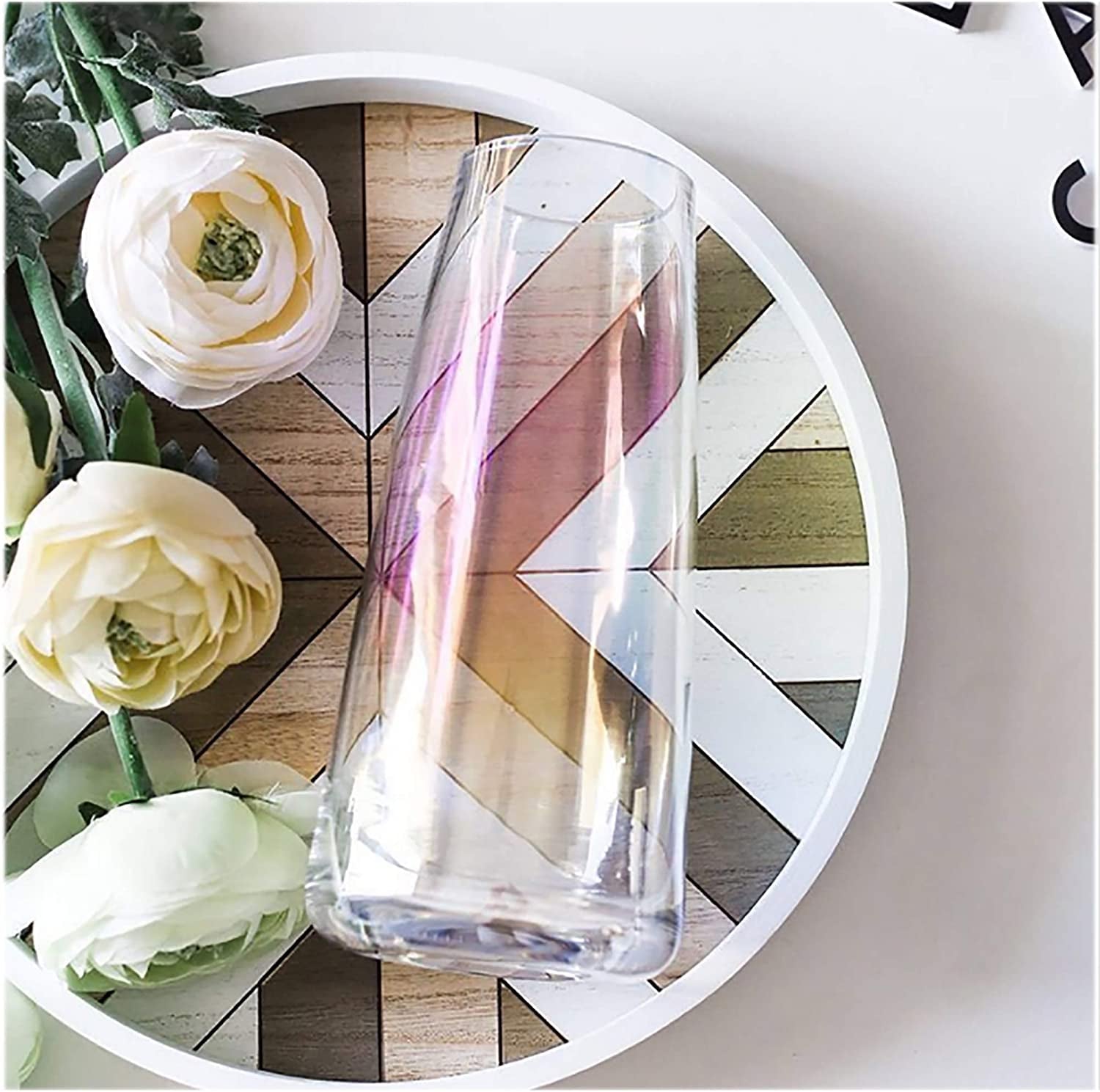 Modern Glass Vase Irised Crystal Clear Glass Vase for Home Office Decor (Neon Clear)