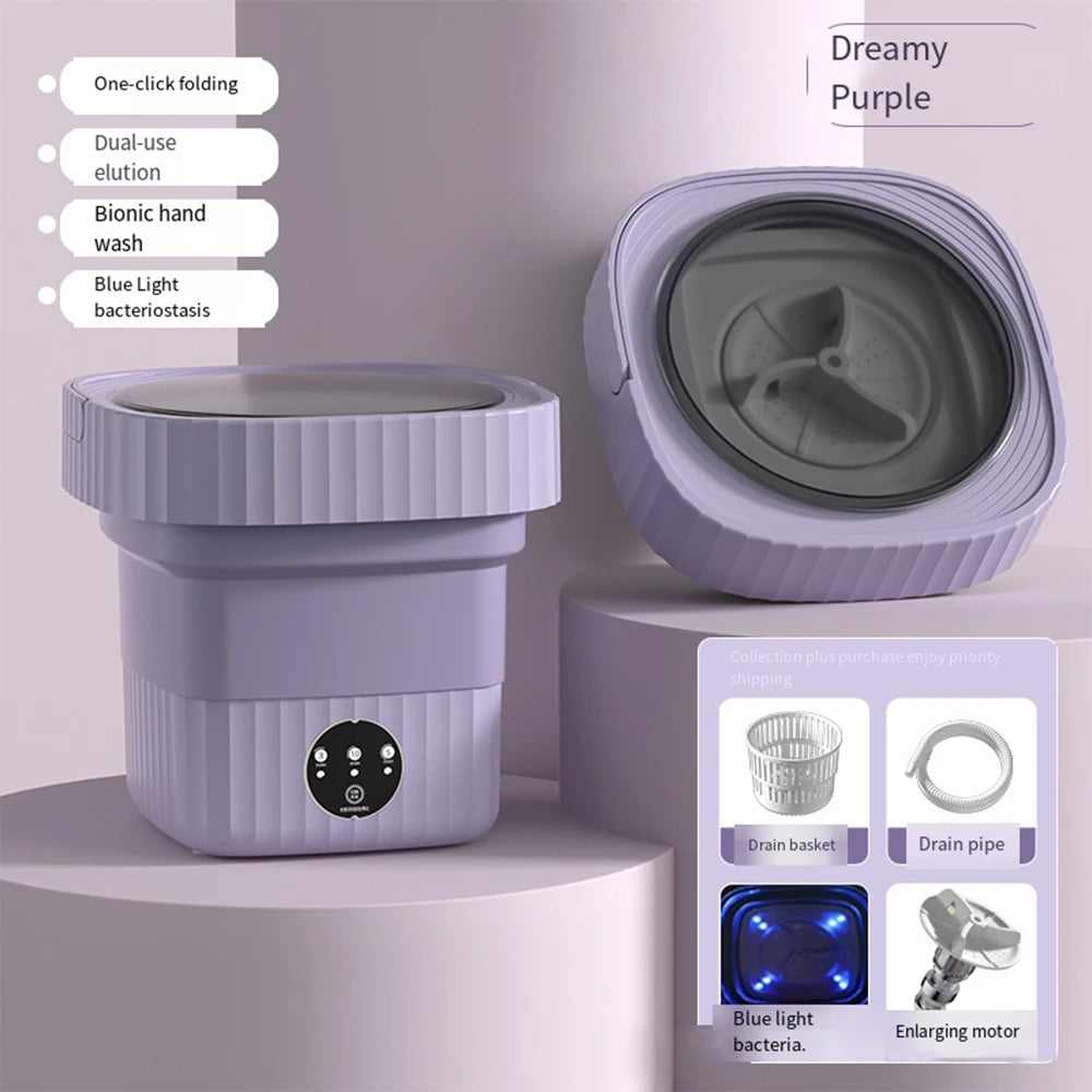 6L 8L Folding Portable Washing Machine with Dryer Big Capacity Mini Washer for Clothes Travel Home Underwear Socks Kids 접이식 세탁기