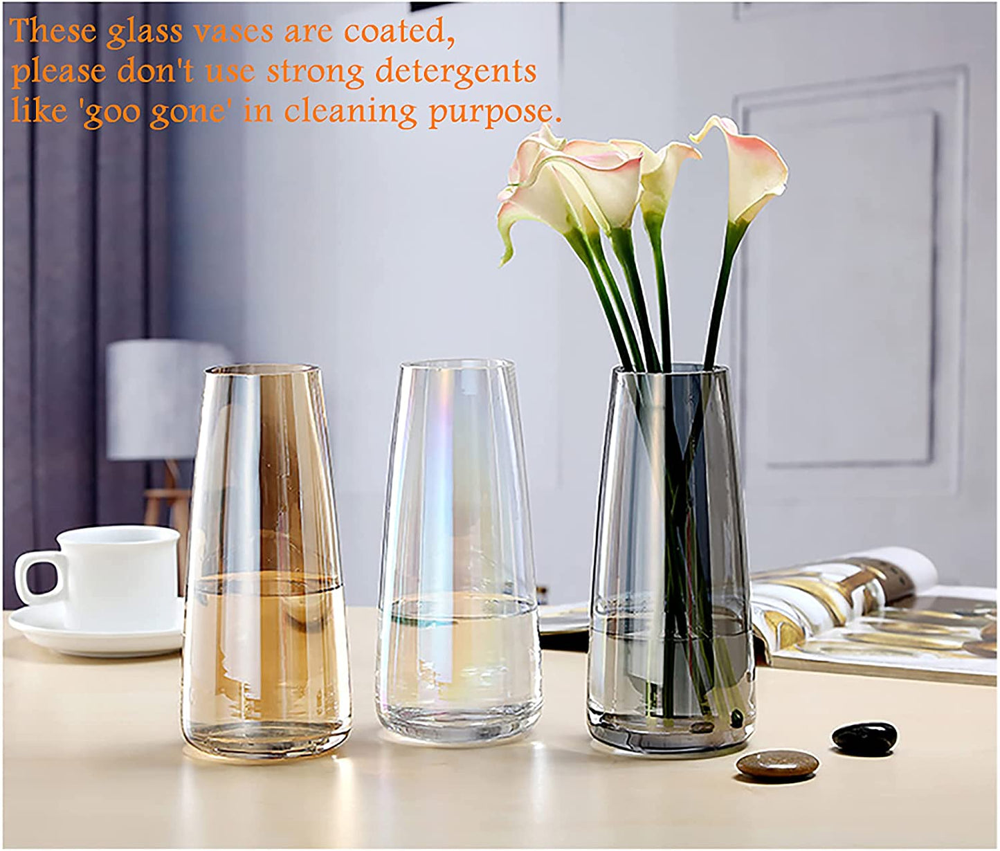 Modern Glass Vase Irised Crystal Clear Glass Vase for Home Office Decor (Neon Clear)