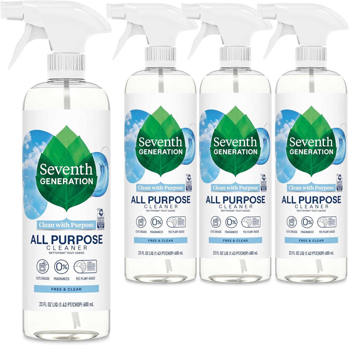 All Purpose Cleaner, Biodegradable Formula, Free & Clear, 23 Oz (Pack of 4)