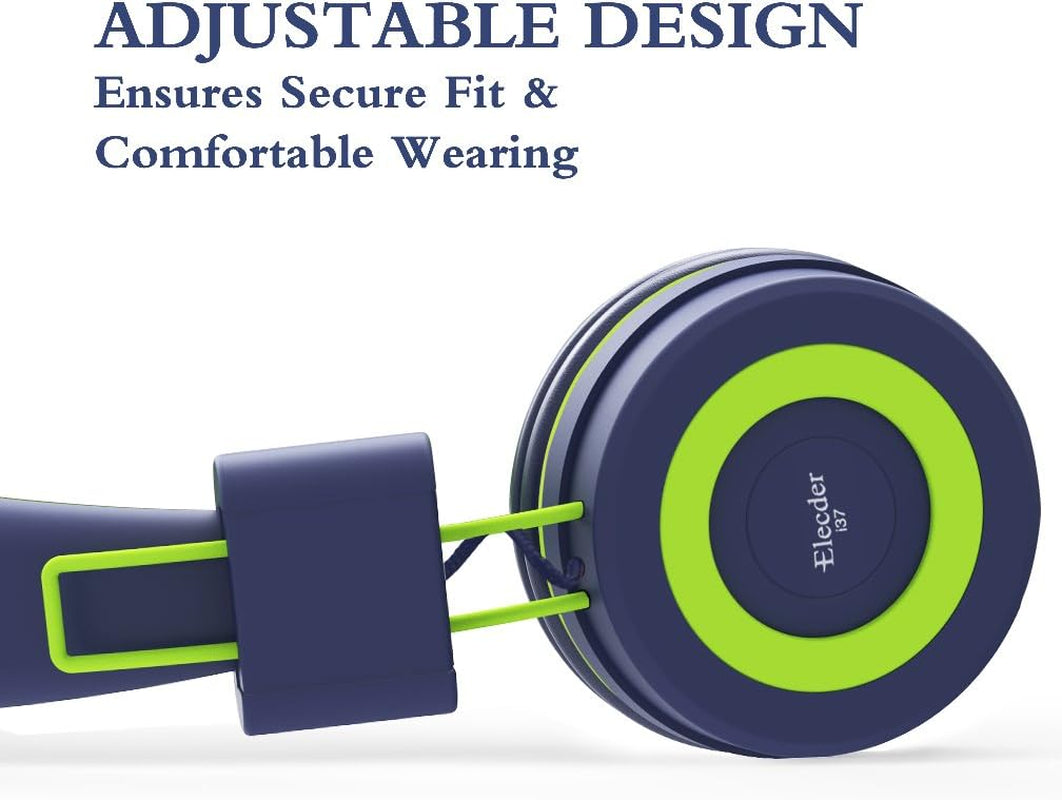 I37 Kids Headphones Children Girls Boys Teens Foldable Adjustable on Ear Headphones 3.5Mm Jack Compatible Cellphones Computer MP3/4 Kindle School Tablet Navy