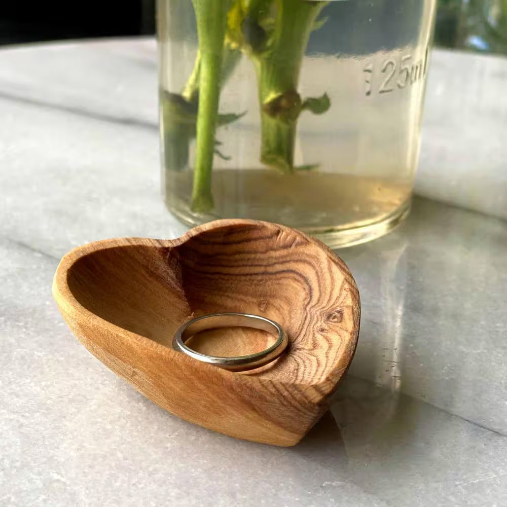 Petite Olive Wood Brown Heart Trinket Bowls - Set of 2