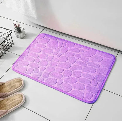 1Pc Memory Foam Embossed Velvet Carpet Bathroom Living Room Non-Slip Mat Cobblestone Floor Mat Home Furnishings