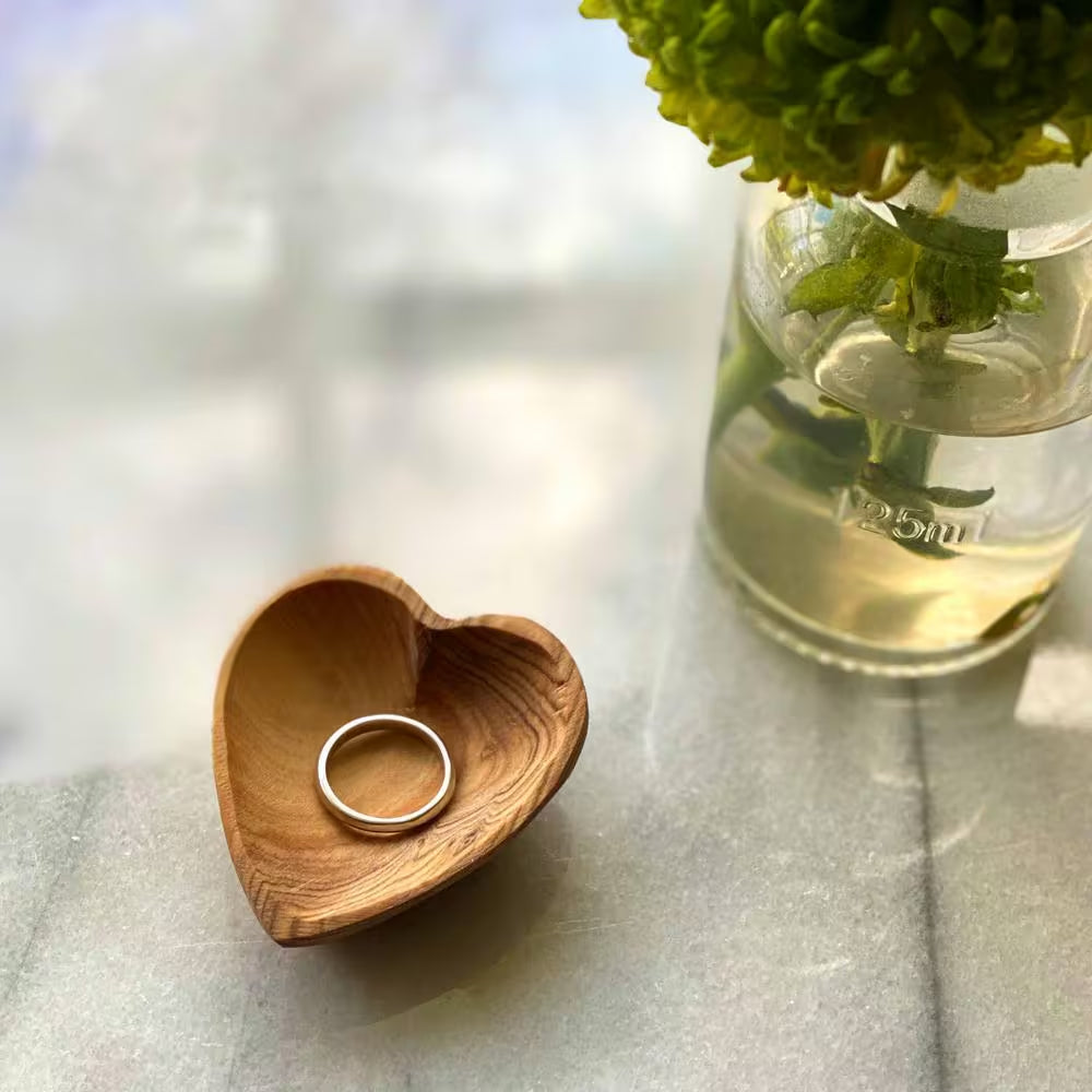 Petite Olive Wood Brown Heart Trinket Bowls - Set of 2