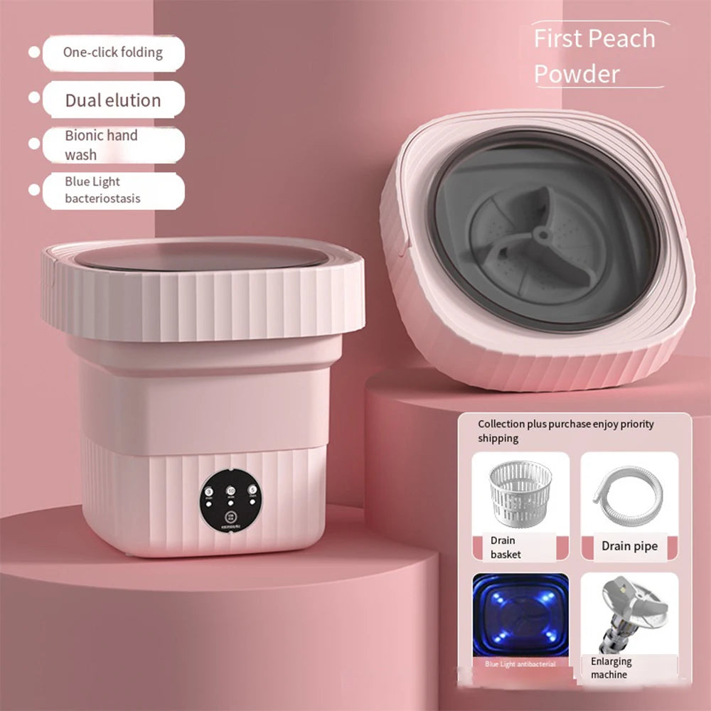 6L 8L Folding Portable Washing Machine with Dryer Big Capacity Mini Washer for Clothes Travel Home Underwear Socks Kids 접이식 세탁기