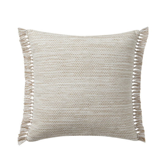 20" X 20" Taupe Alina Fringe Reversible Cotton Decorative Pillow