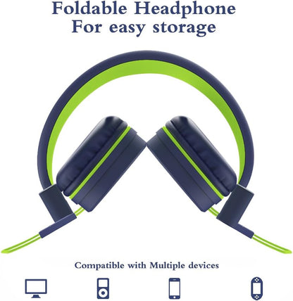 I37 Kids Headphones Children Girls Boys Teens Foldable Adjustable on Ear Headphones 3.5Mm Jack Compatible Cellphones Computer MP3/4 Kindle School Tablet Navy