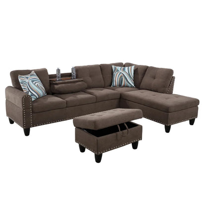 Brown Grey Linen 3-Piece Sofa Set Living Room Sofa