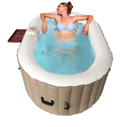 145 Gallon 2 Person Brown Oval Inflatable Jetted Hot Tub with Cover