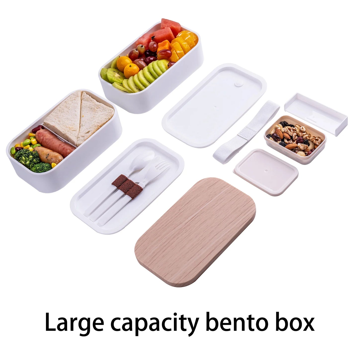 Japanese Bento Box,2 Layer Lunch Box , Meal Prep Lunch Container with Bamboo Chopping Board Lid,Bag,Cutlery,Divider,Bento Lunch Box for Adults Black