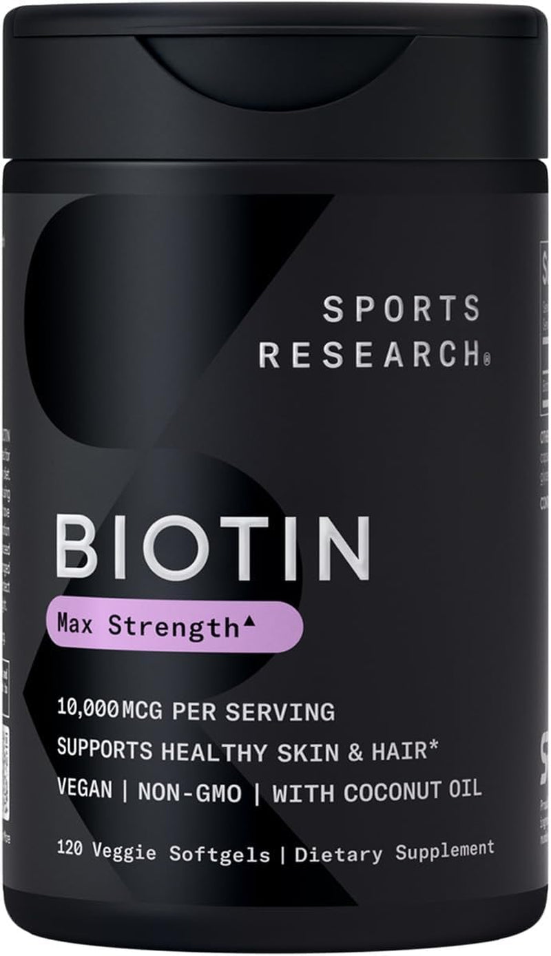 Biotin (10,000Mcg) with Organic Coconut Oil | Supports Healthy Hair, Skin & Nails | Non-Gmo Verified & Vegan Certified (120 Veggie-Softgels)