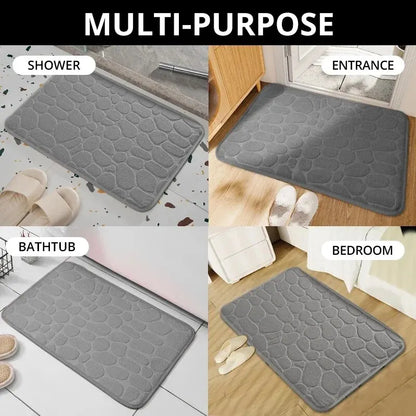 1Pc Memory Foam Embossed Velvet Carpet Bathroom Living Room Non-Slip Mat Cobblestone Floor Mat Home Furnishings