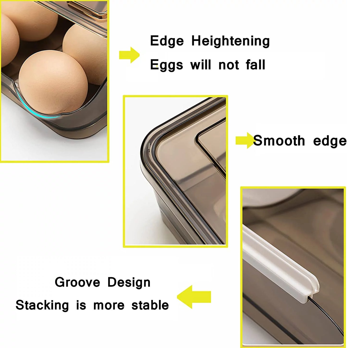 Large Capacity Auto Rolling Egg Holder for Refrigerator, Egg Fresh Storage Box for Fridge, Egg Storage Container Organizer Bin, Crystal Gray Plastic Storage Container (1 Layer)