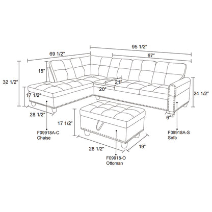 Brown Grey Linen 3-Piece Sofa Set Living Room Sofa